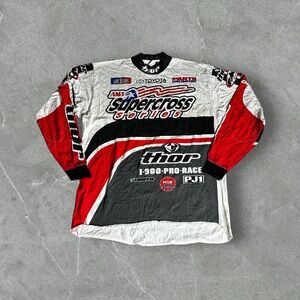 Vintage Thor Jersey‎ Mens XL Red Black 90s Motocross Dirtbike AOP Fox Supercross